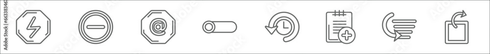 Poster outline set of user interface line icons. linear vector icons such as eighties, image with shadow in