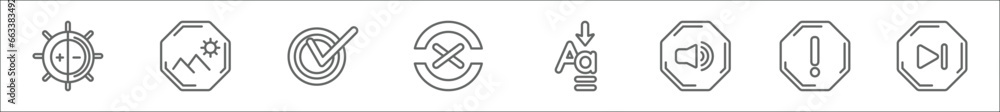Aufkleber outline set of user interface line icons. linear vector icons such as object alignment, news reporte