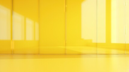  a room with a yellow wall and a white floor with a clock on it.  generative ai