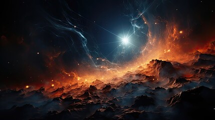 Enigmatic Cosmic Universe. Supernova Nebula and Starry Space Artwork
