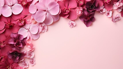  a pink background with pink and purple flowers on top of it.  generative ai