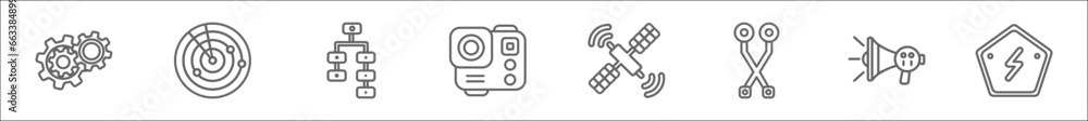 Aufkleber outline set of technology line icons. linear vector icons such as customize, radar sweep, analysis p