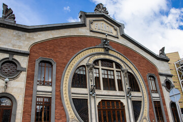Facade of the Faenza theatre, the oldest movie theatre in Bogota, Colombia opened in 1924. The...