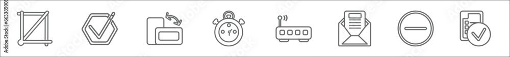 Poster outline set of user interface line icons. linear vector icons such as crop button, tick box, switch 