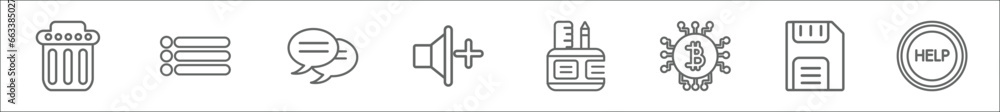Aufkleber outline set of user interface line icons. linear vector icons such as delete bin, list button, two c