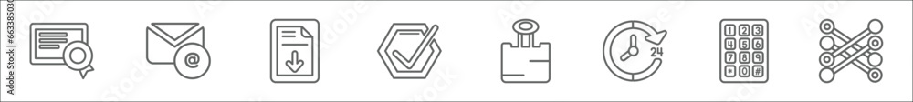 Poster outline set of user interface line icons. linear vector icons such as digital certificate, email eve