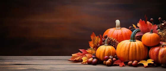 Naklejka na ściany i meble autumn still life with pumpkin and leaves