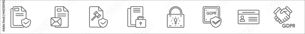 Aufkleber outline set of gdpr line icons. linear vector icons such as consent, communications, code of conduct