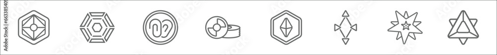 Poster outline set of geometry line icons. linear vector icons such as ennegon, polygonal hexagonal, attach