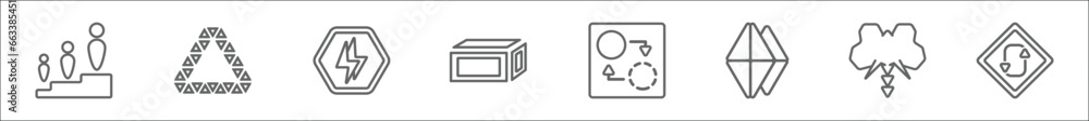 Poster outline set of geometry line icons. linear vector icons such as leader, polygonal triangular recycle