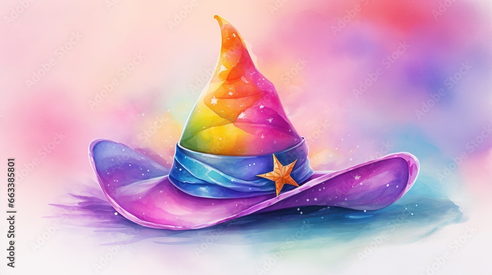 Poster a colorful hat with a star on it on a colorful background. generative ai