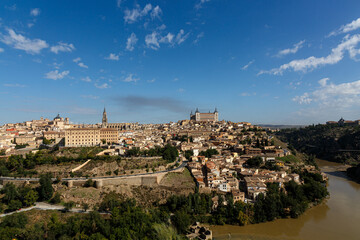 Fototapeta premium Distant panoramic view to the old city of Toledo