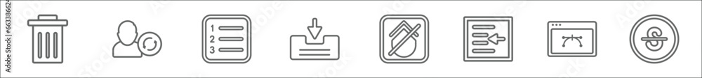 Aufkleber outline set of user interface line icons. linear vector icons such as trash bin, user exchange, numb