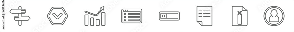 Poster outline set of user interface line icons. linear vector icons such as , bottom arrows, increasing ba