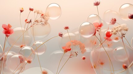  a bunch of bubbles floating over a bunch of flowers and plants.  generative ai