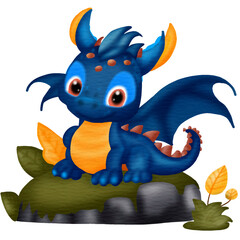 Cute blue dragon cartoon character, Vector  illustration drawings.
