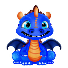 Cute blue dragon cartoon character, Vector  illustration drawings.