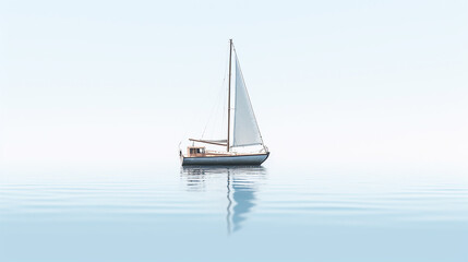lonely sailing boat at sea minimalism style posters. the atmosphere is a dream.