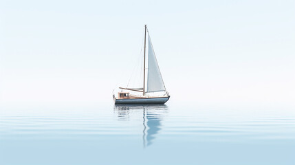 Fototapeta premium lonely sailing boat at sea minimalism style posters. the atmosphere is a dream.