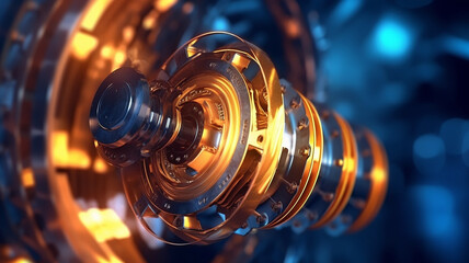 engine crankshaft energy concept macro. the background is golden and indigo. - obrazy, fototapety, plakaty