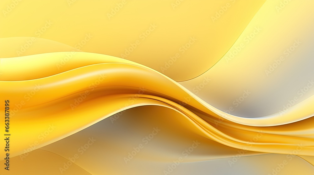 Poster a yellow and white background with wavy lines and curves on it. generative ai