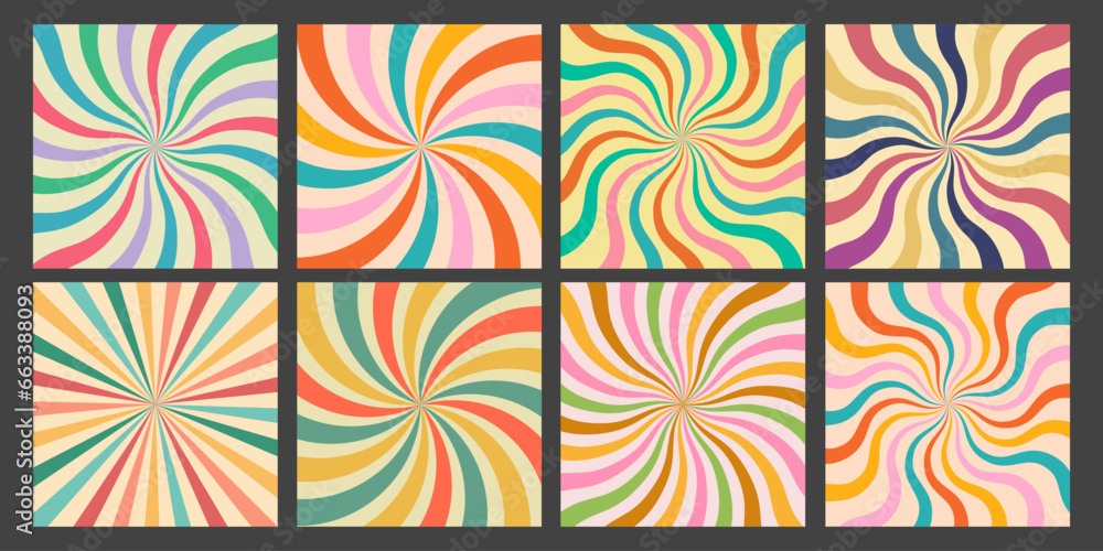 Poster Cool Groovy Vector Patterns Set. Collection Of Retro Y2K Backgrounds.
