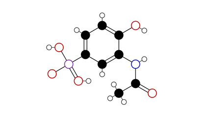 acetarsol molecule, structural chemical formula, ball-and-stick model, isolated image acetarsone