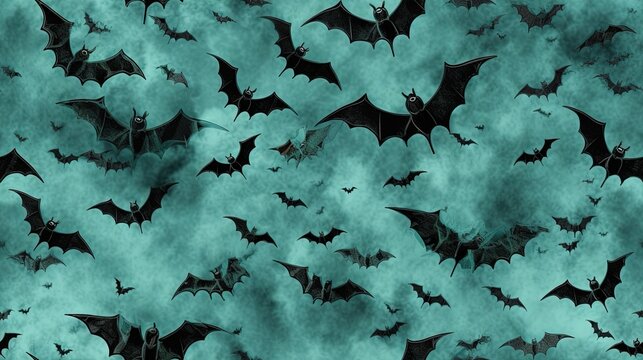  a group of bats flying through a cloudy sky with bats.  generative ai