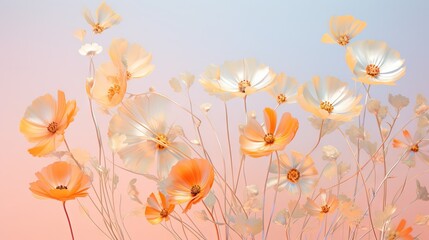 a bunch of flowers that are on a pink and blue background.  generative ai