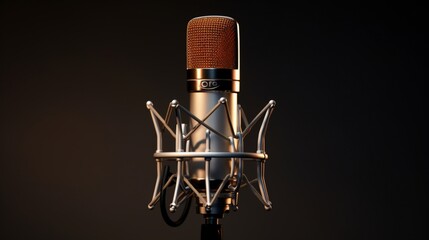 close up of a microphone isolated on black backgorund
