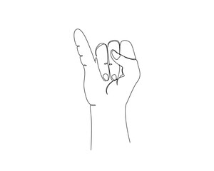 Continuous one line drawing of hand gesture with Letter J symbol. single hand sign outline vector illustration. Editable stroke. 	