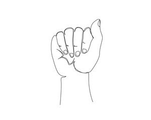 Continuous one line drawing of hand gesture with Letter A symbol. single hand sign outline vector illustration. Editable stroke. 	