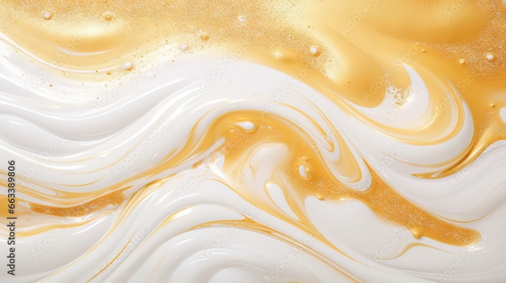 Poster a yellow and white swirl pattern with some water droplets on it. generative ai