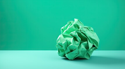  a green ball of paper sitting on top of a table.  generative ai