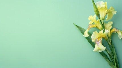  a yellow flower on a green background with a place for text.  generative ai