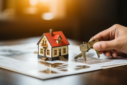 Symbol of home Agent passes the key after contract signing