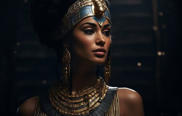 Egyptian Queen Women with Ornaments and Jewelry in a Dark Room