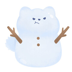 cute happy cat smile white snowman For winter New year and Christmas watercolor cartoon style