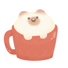 cute happy siamese cat in mug hot chocolate cocoa cream snow For winter New year and Christmas watercolor cartoon style