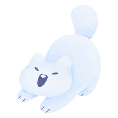 cute happy cat stretching white snow For winter New year and Christmas watercolor cartoon style