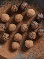 Raw chocolate bliss balls dusted with cacao