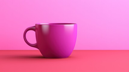  a pink coffee cup sitting on a pink surface with a pink background.  generative ai