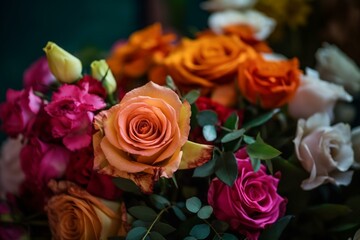 vibrant rose bouquet on floral background. Generative AI