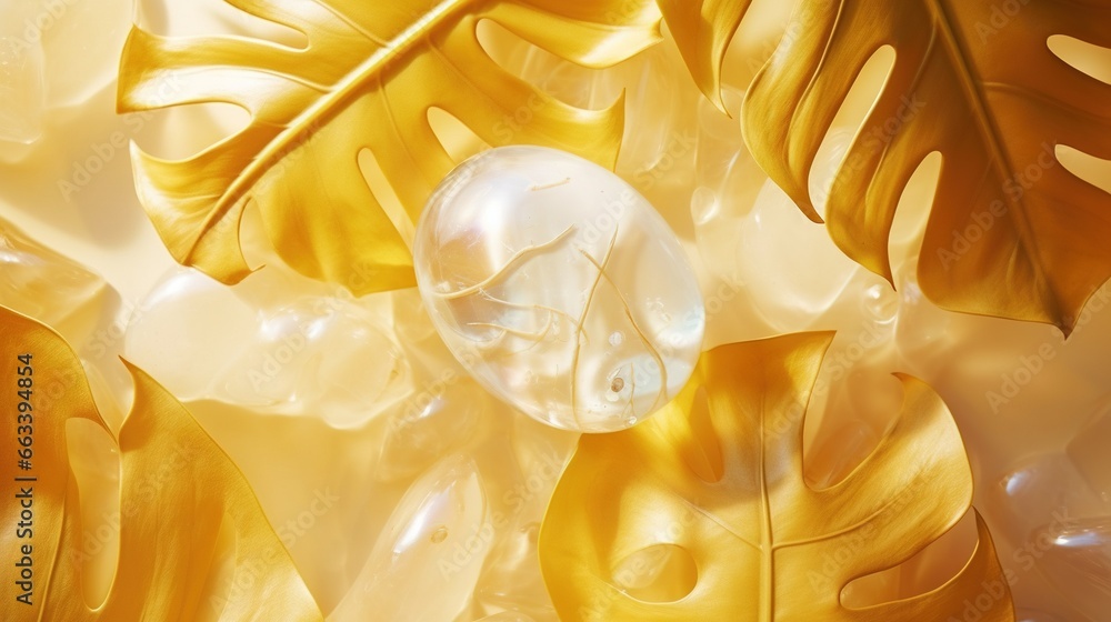 Poster a close up of a banana leaf with a bubble in it. generative ai
