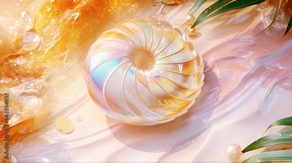 Poster a white and gold object sitting on top of a table. generative ai