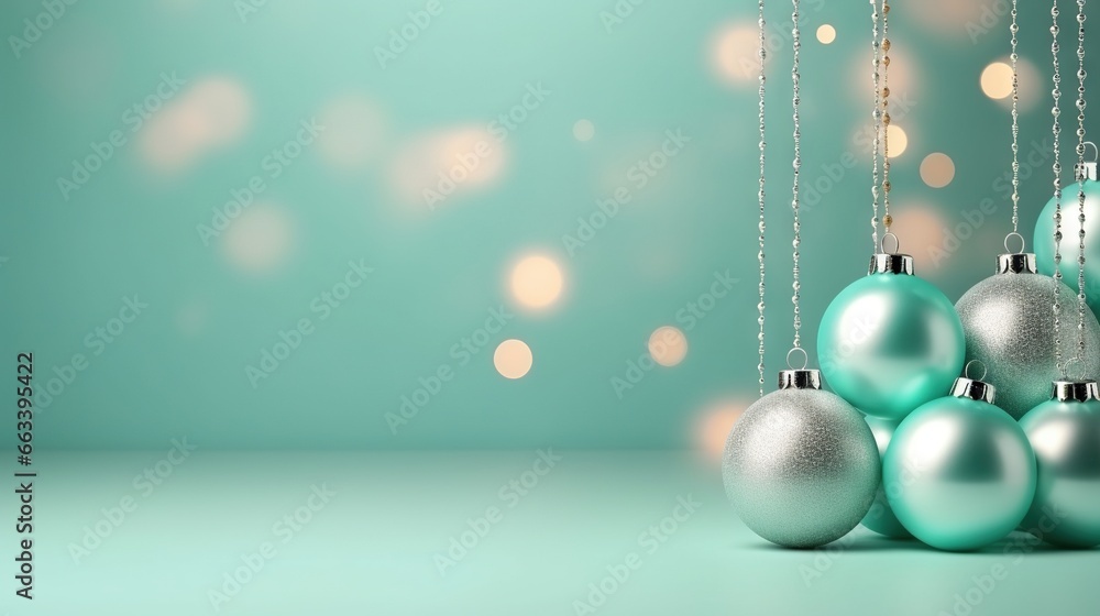 Aufkleber a group of christmas ornaments hanging from a string on a table with a blurry background of gold and