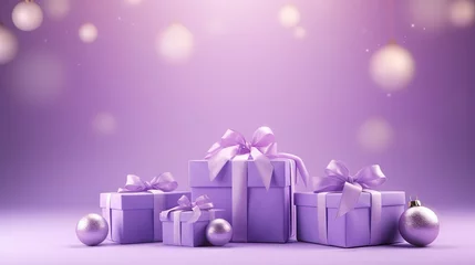 Foto op Canvas  a group of purple presents with a purple bow and a purple ornament.  generative ai © Nadia