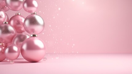 Naklejka na ściany i meble a bunch of pink christmas ornaments on a pink surface with a pink background. generative ai