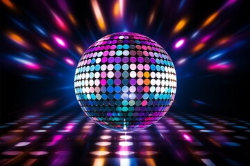 Vibrant neon lit background with a 3D rendered shiny disco ball
