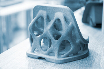 Abstract detail model printed on 3D printer from polyamide powder using the technology Multi Jet...